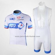 2010 Fahrradbekleidung FDJ Wei und Hellblau Trikot Kurzarm und Tragerhose