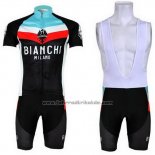 2013 Fahrradbekleidung Bianchi Shwarz und Hellblau Trikot Kurzarm und Tragerhose