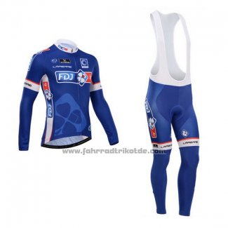 2014 Fahrradbekleidung FDJ Blau Trikot Langarm und Tragerhose