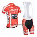 2014 Fahrradbekleidung Tinkoff Saxo Bank Champion Danemark Trikot Kurzarm und Tragerhose