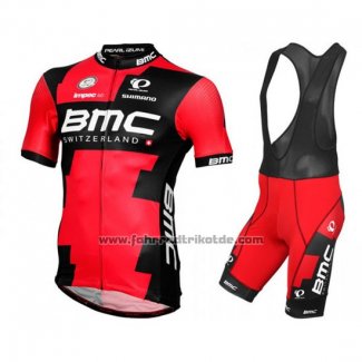 2016 Fahrradbekleidung BMC Shwarz und Rot Trikot Kurzarm und Tragerhose