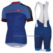 2016 Fahrradbekleidung Castelli Blau Trikot Kurzarm und Tragerhose