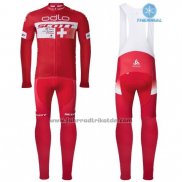 2016 Fahrradbekleidung Scott Rot und Wei Trikot Langarm und Tragerhose