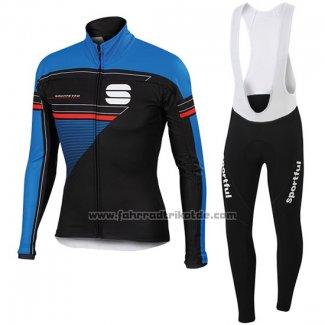 2016 Fahrradbekleidung Sportful Shwarz und Blau Trikot Langarm und Tragerhose