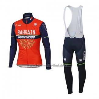 2017 Fahrradbekleidung Bahrain Merida Rot Trikot Langarm und Tragerhose