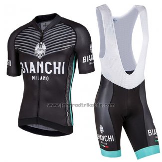 2017 Fahrradbekleidung Bianchi Milano Ceresole Shwarz Trikot Kurzarm und Tragerhose