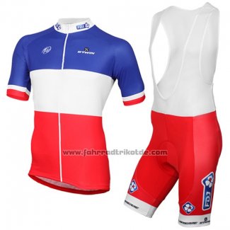 2017 Fahrradbekleidung FDJ Blau Champion Frankreich Trikot Kurzarm und Tragerhose