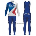 2017 Fahrradbekleidung FDJ Blau und Wei Trikot Langarm und Tragerhose