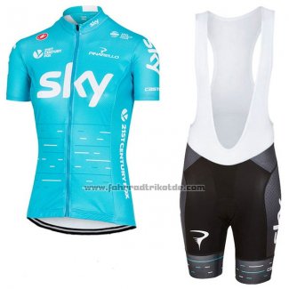 2017 Fahrradbekleidung Frau Sky Azurblau Trikot Kurzarm und Tragerhose