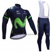 2017 Fahrradbekleidung Movistar Shwarz Trikot Langarm und Tragerhose