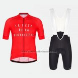 2018 Fahrradbekleidung La Fete DE La Bicyclette Rot Trikot Kurzarm und Tragerhose