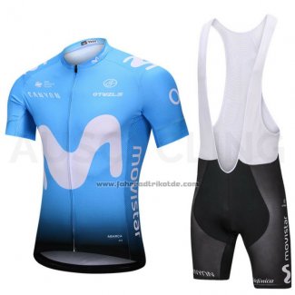 2018 Fahrradbekleidung Movistar Blau Trikot Kurzarm und Tragerhose