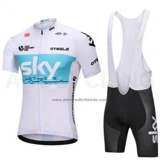 2018 Fahrradbekleidung Sky Wei und Blau Trikot Kurzarm und Tragerhose