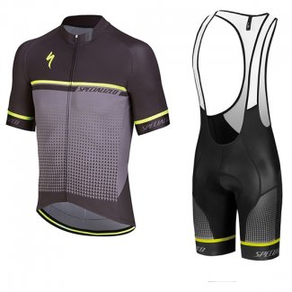 2018 Fahrradbekleidung Specialized Shwarz Grau Gelb Trikot Kurzarm und Tragerhose(1)