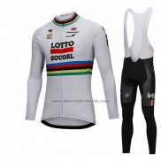 2018 Fahrradbekleidung UCI Weltmeister Lotto Soudal Wei Trikot Langarm und Tragerhose