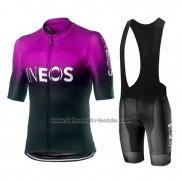 2019 Fahrradbekleidung Castelli INEOS Shwarz Volett Trikot Kurzarm und Tragerhose