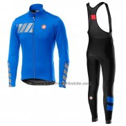 2019 Fahrradbekleidung Castelli Raddoppia 2 Blau Silber Trikot Langarm und Tragerhose