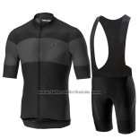 2019 Fahrradbekleidung Castelli Ruota Shwarz Grau Trikot Kurzarm und Tragerhose