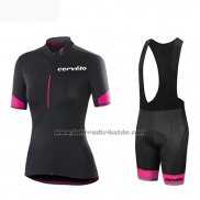 2019 Fahrradbekleidung Frau Cervelo Shwarz Rosa Trikot Kurzarm und Tragerhose