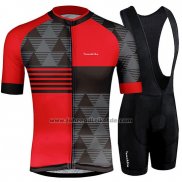 2019 Fahrradbekleidung Runchita Rot Grau Trikot Kurzarm und Tragerhose