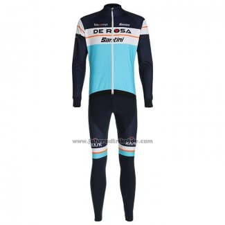 2020 Fahrradbekleidung De Rosa Azurblau Trikot Langarm und Tragerhose