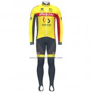 2020 Fahrradbekleidung Wallonie Bruxelles Gelb Rot Trikot Langarm und Tragerhose