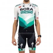 2021 Fahrradbekleidung Bora-Hansgrone Wei Grun Trikot Kurzarm und Tragerhose