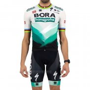 2021 Fahrradbekleidung Bora Champion Wei Verde Trikot Kurzarm und Tragerhose