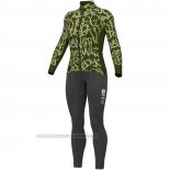 2023 Fahrradbekleidung Frau ALE Gelb Grun Trikot Langarm und Tragerhose