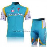 2011 Fahrradbekleidung Astana Azurblau Trikot Kurzarm und Tragerhose