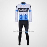 2011 Fahrradbekleidung Garmin Cervelo Blau und Wei Trikot Langarm und Tragerhose