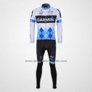2011 Fahrradbekleidung Garmin Cervelo Blau und Wei Trikot Langarm und Tragerhose