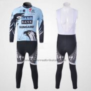 2011 Fahrradbekleidung Saxo Bank Hellblau Trikot Langarm und Tragerhose