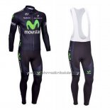 2013 Fahrradbekleidung Movistar Shwarz Trikot Langarm und Tragerhose