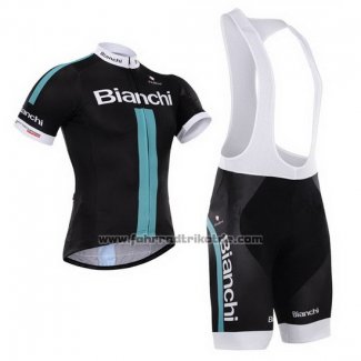 2014 Fahrradbekleidung Bianchi Shwarz und Grun Trikot Kurzarm und Tragerhose