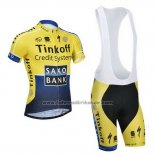 2014 Fahrradbekleidung Tinkoff Saxo Bank Blau und Gelb Trikot Kurzarm und Tragerhose