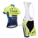 2014 Fahrradbekleidung Tinkoff Saxo Bank Blau und Grun Trikot Kurzarm und Tragerhose