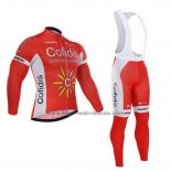 2015 Fahrradbekleidung Cofidis Rot Trikot Langarm und Tragerhose