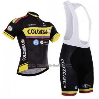 2015 Fahrradbekleidung Kolumbien Shwarz und Gelb Trikot Kurzarm und Tragerhose