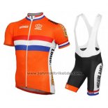 2016 Fahrradbekleidung Niederlande Orange und Blau Trikot Kurzarm und Tragerhose