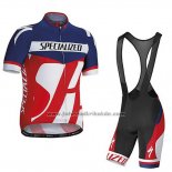 2016 Fahrradbekleidung Specialized Blau und Rot Trikot Kurzarm und Tragerhose