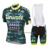 2016 Fahrradbekleidung Tinkoff Saxo Bank Gelb und Grun Trikot Kurzarm und Tragerhose