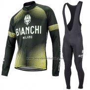 2017 Fahrradbekleidung Bianchi Milano Ml Shwarz und Gelb Trikot Langarm und Tragerhose