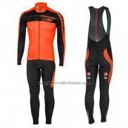 2017 Fahrradbekleidung Castelli Orange und Shwarz Trikot Langarm und Tragerhose