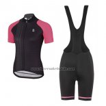 2017 Fahrradbekleidung Frau Etxeondo Neo Shwarz und Rosa Trikot Kurzarm und Tragerhose