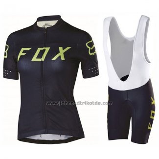 2017 Fahrradbekleidung Frau Fox Shwarz und Grun Trikot Kurzarm und Tragerhose