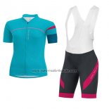 2017 Fahrradbekleidung Frau Gore Bike Wear Hellblau Trikot Kurzarm und Tragerhose