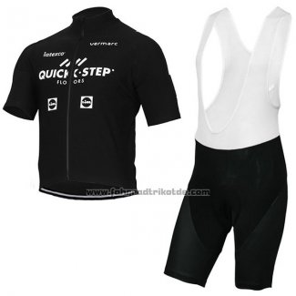 2017 Fahrradbekleidung Quick Step Floors Shwarz Trikot Kurzarm und Tragerhose