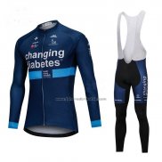 2018 Fahrradbekleidung Changing Diabetes Blau Trikot Langarm und Tragerhose