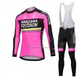 2018 Fahrradbekleidung Manzana Postobon Rosa Trikot Langarm und Tragerhose